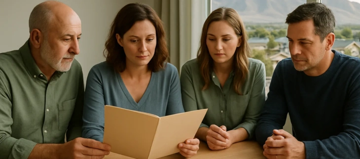 Family reviewing executor and trustee choices in Utah estate planning